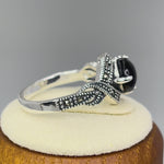 Sterling Silver Round Black Onyx Marcasite Halo Twist Ring