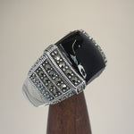 Sterling Silver Black Onyx Marcasite Ring