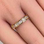 Solid 14K Yellow Gold Channel Round & Baguette Straight CZ Eternity Band