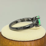 Sterling Silver Black Rhodium Plated Center Stone Charmed Aqua Green Lab Opal Ring
