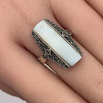 Sterling Silver Mother of Pearl Tall Marcasite Ring