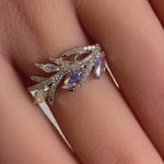 Sterling Silver Vines Iridescent Rainbow CZ Ring