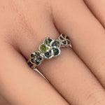 Sterling Silver Plumeria Green-Black Lab Opal Ring