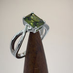 Sterling Silver Twist Emerald Cut Peridot CZ Ring