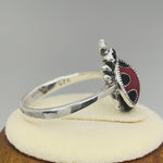 Sterling Silver Black Onyx and Enamel Ladybug Marcasite Ring