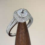 Solid 14K White Gold Asscher Cut Double Halo CZ Engagement Ring