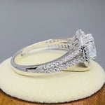 Solid 14K White Gold Asscher Cut Double Halo CZ Engagement Ring
