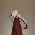 Sterling Silver Oval White Lab-Opal Pink CZ Ring