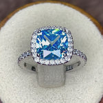 Sterling Silver Cushion-Cut Aqua Blue CZ Ring