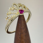 Solid 14K Gold Ruby and Clear CZ Crown Ring