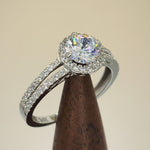 Solid 14K White Gold Round Cut Halo CZ Engagement Ring