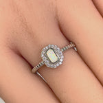 Sterling Silver White Lab Opal Octagon Halo Engagement CZ Ring