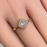 Solid 14K Yellow Gold Princess Diamond Halo CZ Ring