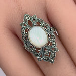 Sterling Silver Fleur de Lis Mother of Pearl Marcasite Ring