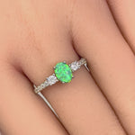 Sterling Silver Enchanted Oval Green Lab Opal CZ Ring