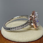 Sterling Silver Rose Gold-Plated Cushion-Cut CZ Halo Ring