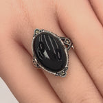 Sterling Silver Oval Black Onyx Marcasite Ring