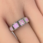 Sterling Silver 5 Bar Pink Lab Opal Ring
