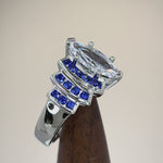 Sterling Silver Elegant Blue Spinel Marquise Clear CZ Ring
