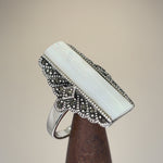 Sterling Silver Mother of Pearl Tall Marcasite Ring