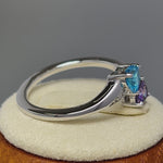 Sterling Silver Double Heart Amethyst CZ & Aquamarine CZ Ring