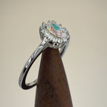 Sterling Silver Oval Iridescent Rainbow Halo CZ Ring