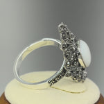 Sterling Silver Fleur de Lis Mother of Pearl Marcasite Ring