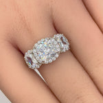 Sterling Silver 3 Stone Halo Engagement CZ Ring