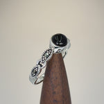 Sterling Silver Round Black Onyx Filigree Marcasite Ring