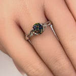 Sterling Silver Center Stone Charmed Black Lab Opal Ring