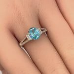 Sterling Silver Aqua Blue Oval Cut CZ Ring