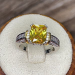 Sterling Silver Gold-Plated Emerald-Cut Yellow CZ Ring