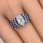 Sterling Silver Elegant Blue Spinel Marquise Clear CZ Ring