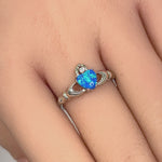 Sterling Silver Claddagh Lab Opal CZ Ring