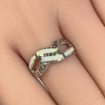 Sterling Silver White Lab Opal Greek Untwine Infinity Ring