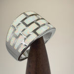Sterling Silver Bricks White Lab Opal Ring