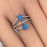 Sterling Silver Three Line Pear Blue Lab Opal Ring
