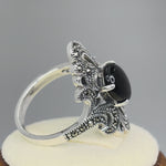 Sterling Silver Pear Shape Black Onyx Marcasite Ring