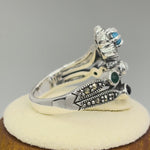 Sterling Silver Rainbow Stones Marcasite Ring