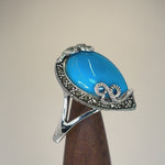 Sterling Silver Pear Shape Simulated Turquoise Marcasite Ring