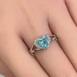 Sterling Silver Heart Aqua CZ Ring
