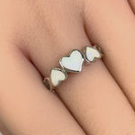 Sterling Silver White Lab Opal Sequence of Hearts Ring