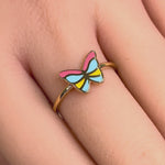 Solid 14K Gold Colorful Butterfly Ring