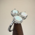 Sterling Silver White Lab Opal Shape Cluster CZ Ring