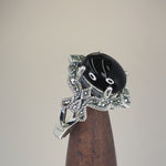 Sterling Silver Victorian Oval Black Onyx Marcasite Ring