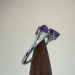 Sterling Silver Double Heart Amethyst CZ Ring