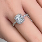 Solid 14K White Gold Radiant Cut Halo CZ Engagement Ring