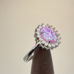 Sterling Silver Pink Opal Oval CZ Halo Ring