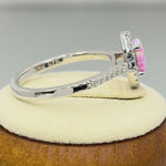 Sterling Silver Pink Lab Opal and Clear CZ Oval Halo Ring