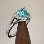 Sterling Silver Heart Aqua CZ Ring